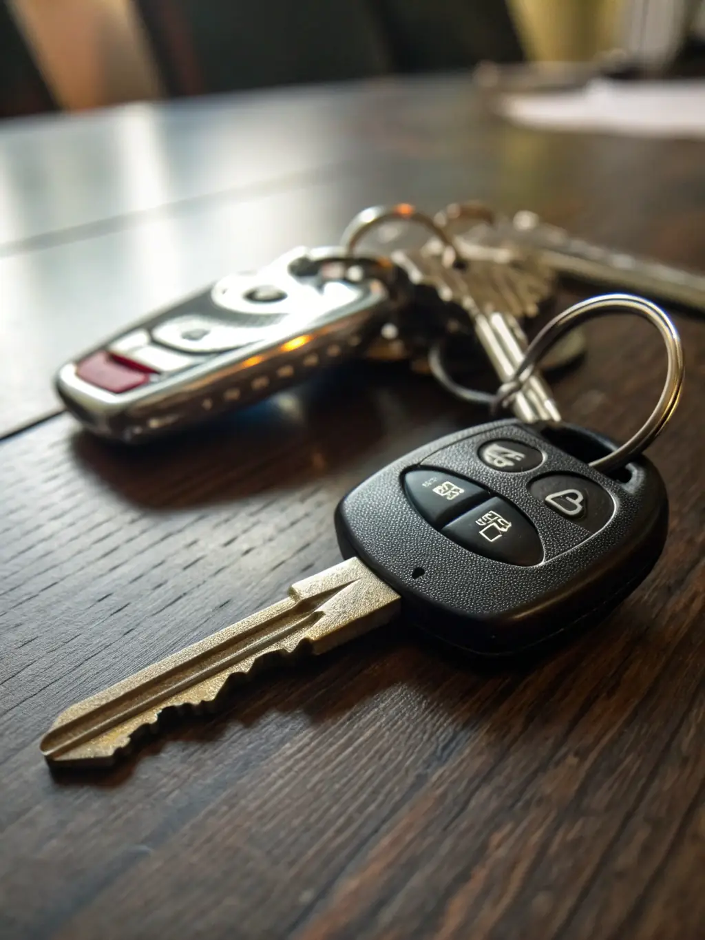 A set of keys on a table in a modern apartment, representing ANGXING's real estate services.